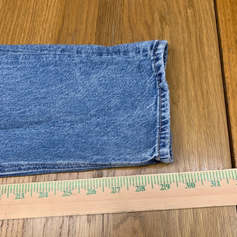 American Eagle Mom Jean Light Wash Distressed High Rise Strigid Denim 10 Long - Picture 4 of 8